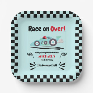 Any Age Birthday Race on Over Blue Race Car Paper Plates