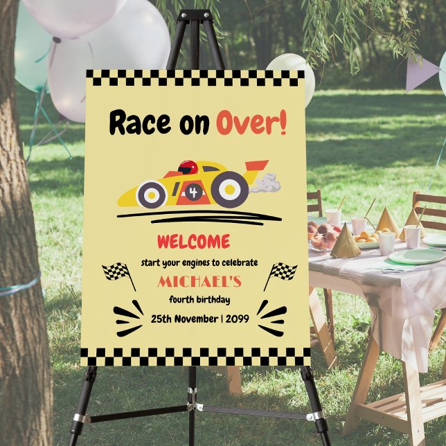 Any Age Birthday Race on Over Yellow Race Car Foam Board (Creator Uploaded)