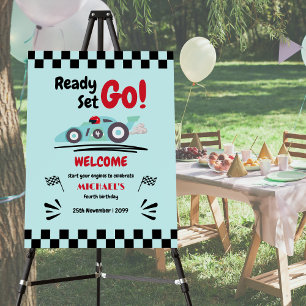 Any Age Birthday Ready Set Go Blue Race Car Foam Board