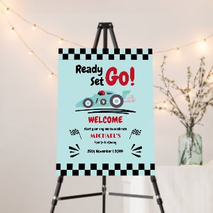 Any Age Birthday Ready Set Go Blue Race Car Foam Board
