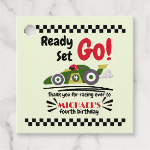 Any Age Birthday Ready Set Go Green Race Car Favor Tags