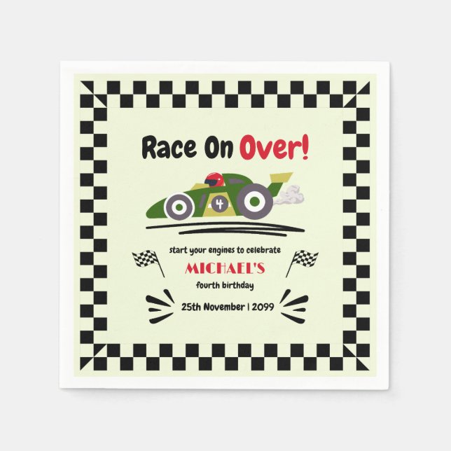 Any Age Birthday Ready Set Go Green Race Car Napkins (Front)