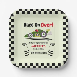 Any Age Birthday Ready Set Go Green Race Car Paper Plates