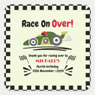 Any Age Birthday Ready Set Go Green Race Car Square Sticker