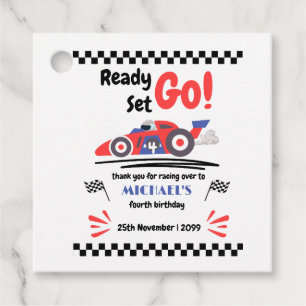 Any Age Birthday Ready Set Go Red Blue Race Car Favor Tags