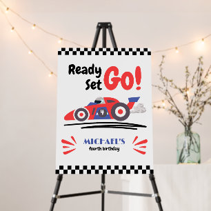 Any Age Birthday Ready Set Go Red Blue Race Car Foam Board