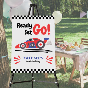 Any Age Birthday Ready Set Go Red Blue Race Car Foam Board