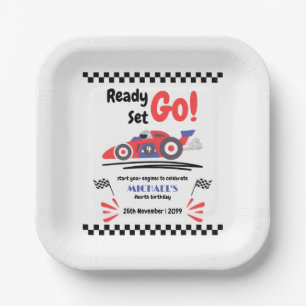 Any Age Birthday Ready Set Go Red Blue Race Car Paper Plates