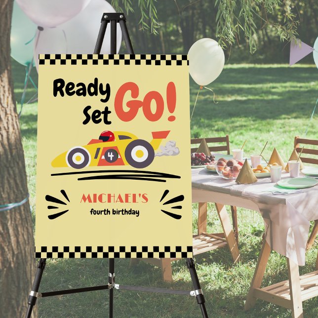 Any Age Birthday Ready Set Go Yellow Race Car Foam Board (Creator Uploaded)