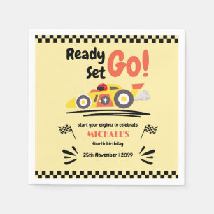 Any Age Birthday Ready Set Go Yellow Race Car Napkins
