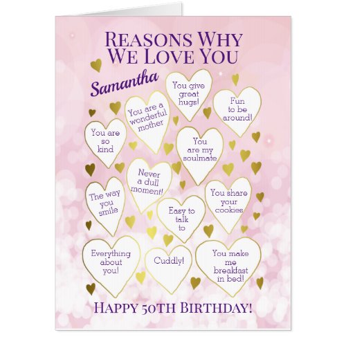 Any Age Birthday Reasons Why I Love You Oversized  Card