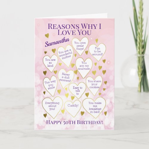 Any Age Birthday Reasons Why I Love You Pink Card