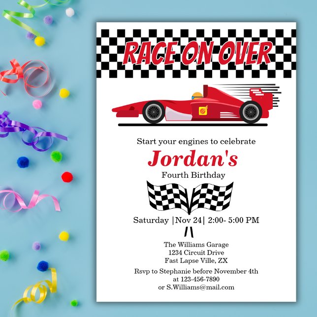 Any Age Birthday Red Car Race on Over  Invitation (Creator Uploaded)