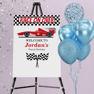 Any Age Birthday Red Formula Car Race on Over  Foam Board