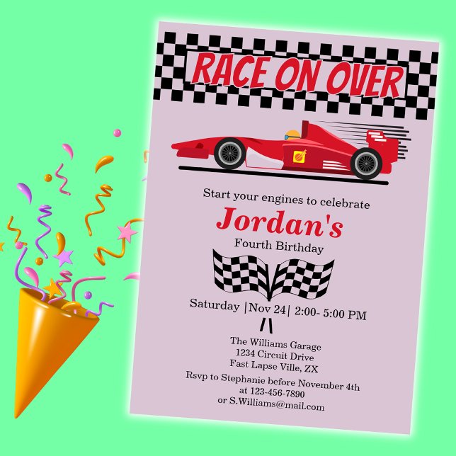 Any Age Birthday Red Formula Car Race on Over  Invitation (Creator Uploaded)