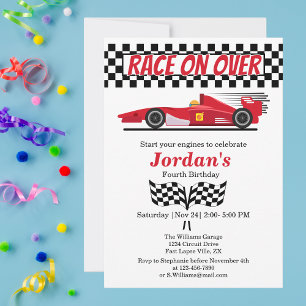 Any Age Birthday Red Formula Car Race on Over  Invitation