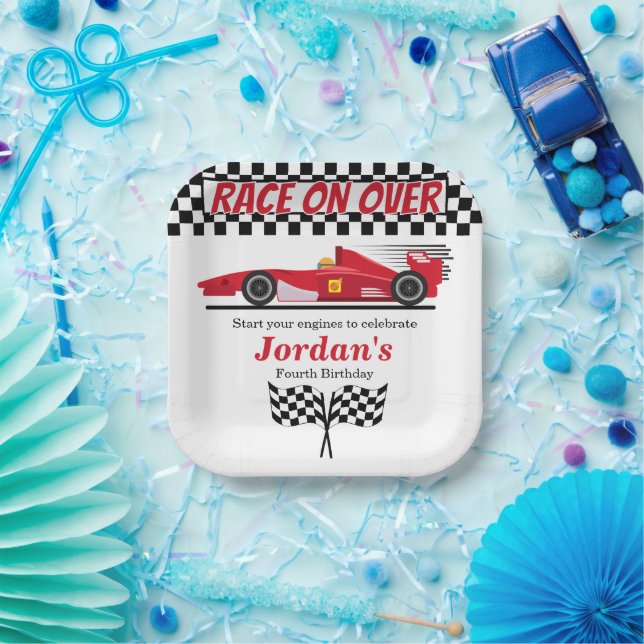 Any Age Birthday Red Formula Car Race on Over  Paper Plates (Party)