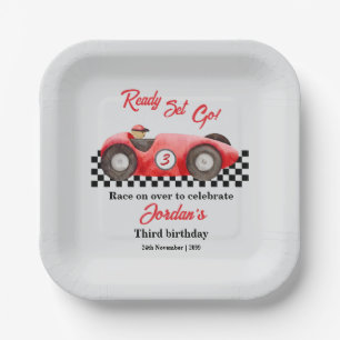 Any Age Birthday Red Race Car Ready Set Go  Paper Plates