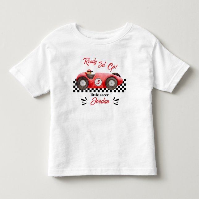 Any Age Birthday Red Race Car Ready Set Go  Toddler T-shirt (Front)
