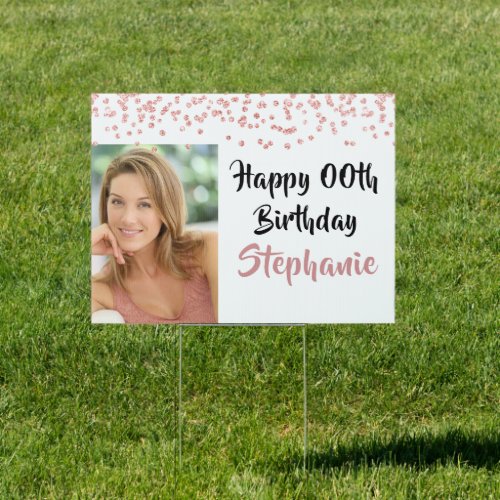 Any Age Birthday Rose Gold Confetti Photo Lawn Sign