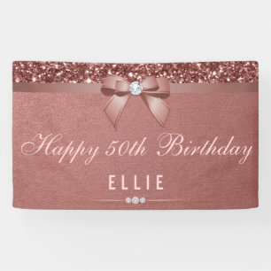 Any Age Birthday Rose Gold Diamond Bow Glitter Banner