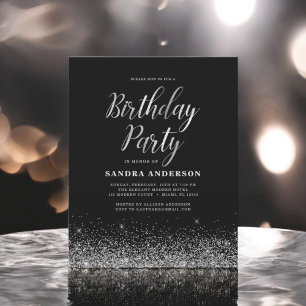Any Age Birthday Silver Black Modern Glitter Flyer