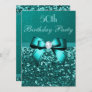 Any Age Birthday Teal Glitter Diamond Bow Invitation