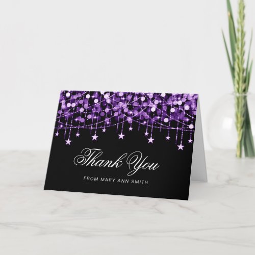 Any Age Birthday Thank You Purple String Lights Thank You Card