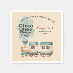Any Age Birthday Train Party All Aboard Watercolor Napkins