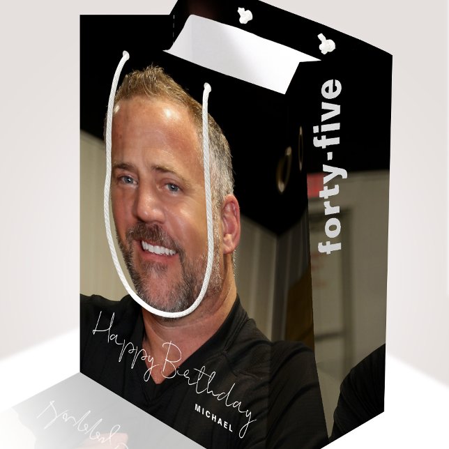 Any Age Birthday Trendy Personalized Photo Medium Gift Bag (Creator Uploaded)