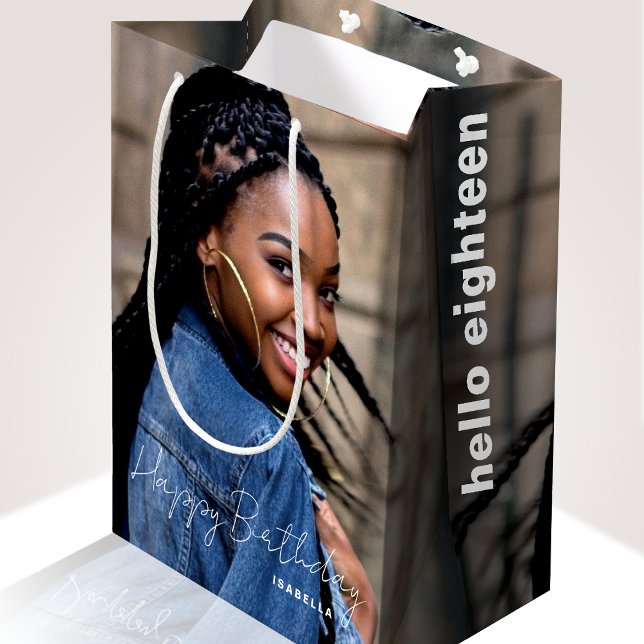 Any Age Birthday Trendy Personalized Photo Medium Medium Gift Bag (Creator Uploaded)