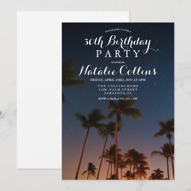 ANY AGE - Birthday Tropical Palm Tree Invitation (Front/Back)
