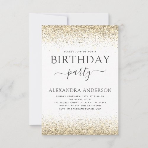 Any Age Birthday White Gold Glitter Modern Invitation