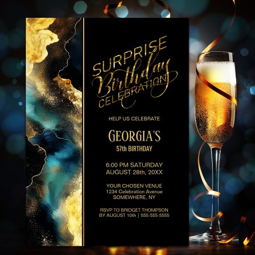 Any Age Black Gold Celestial Surprise Birthday Invitation