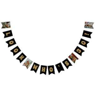 ANY AGE Black Gold Custom Photo Birthday Bunting Flags