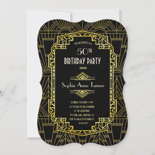 ANY AGE Black  Gold Great Gatsby Birthday Party Invitation