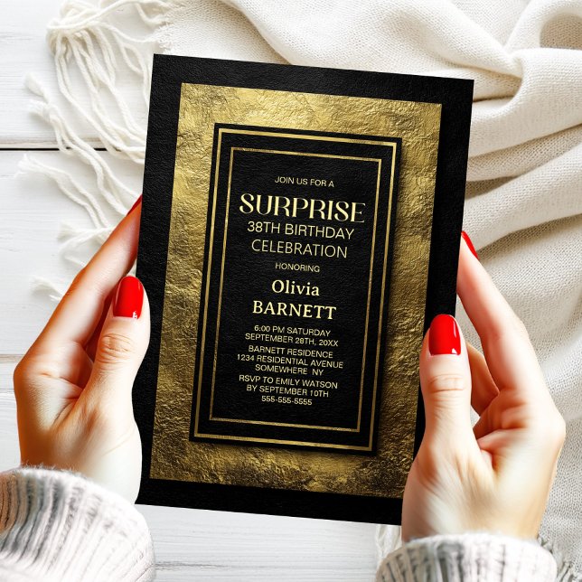 Any Age Black Gold Surprise Birthday Party Invitation (Creator Uploaded)