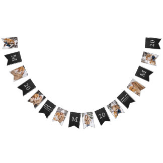 ANY AGE Black & White Initial & Photo Birthday Bunting Flags