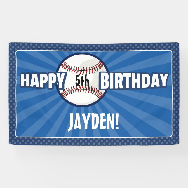 Any Age Blue Baseball Birthday Banner (Horizontal)