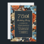 Any Age Blue Orange Flowers 70th Birthday Invitation<br><div class="desc">70th birthday party invitation decorated with blue and orange flowers.  These invitations can be customized for anyone of any age.   Contact me for assistance with your customizations or to request additional matching or coordinating Zazzle products for your celebration.</div>