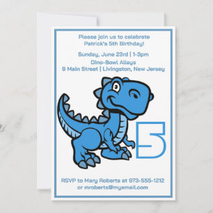 Any Age Blue T Rex Dinosaur Birthday Invitation