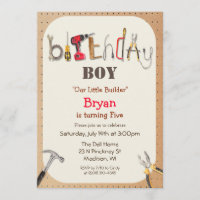 ANY AGE - Boy Builder Tool Birthday Invitation