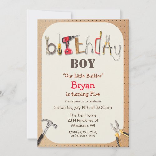 ANY AGE _ Boy Builder Tool Birthday Invitation