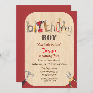 ANY AGE - Boy Builder Tool Birthday Invitation