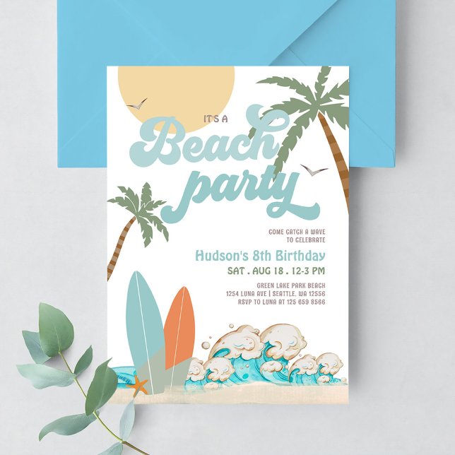 ANY AGE Boy Surfing Beach Party Birthday Party Invitation (Creator Uploaded)
