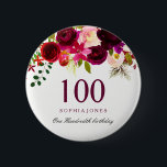 Any Age Burgundy Floral Boho 100th Birthday Party Button<br><div class="desc">Burgundy Red Floral Boho 100th Birthday Party Button

See matching items in Niche and Nest Store below</div>