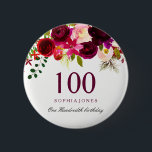 Any Age Burgundy Floral Boho 100th Birthday Party Button<br><div class="desc">Burgundy Red Floral Boho 100th Birthday Party Button

See matching items in Niche and Nest Store below</div>