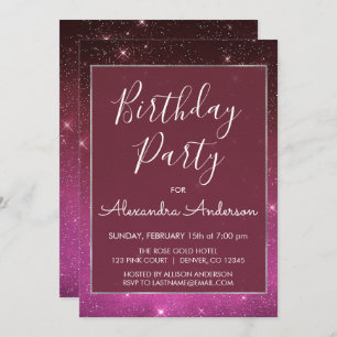 Any Age Burgundy Stars Sparkle Sky Birthday Party Invitation