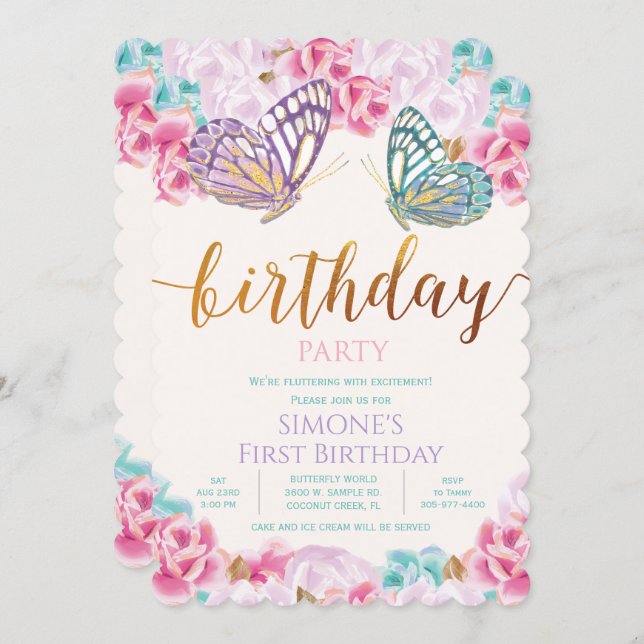 ANY AGE - Butterfly Birthday Invitation (Front/Back)