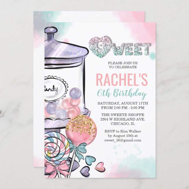 ANY AGE - Candy Theme Birthday Invitation (Front/Back)